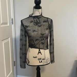 Garage Mesh Lace Black Long Sleeve Top
